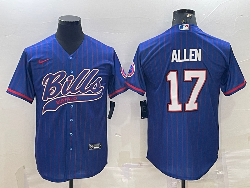 Men's Royal Buffalo Bills #17 Josh Allen With Patch Cool Base Stitched Baseball Jersey